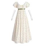 Nuoqi Regency Dresses for Women Long Floral Regency Era Dress Empire Waist Tea Party Dress S, Yellow