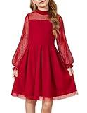 Arshiner Red Dress for Girls Christmas Long Sleeve Formal Party Holiday Tulle Dresses Size 10-12