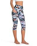 ODODOS Women's High Waisted Pattern Yoga Capri Leggings with Pockets, Tummy Control Non See Through Sports Athletic Workout Running Capris, FineArt, Large