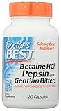 Doctor's Best Betaine HCI Pepsin & Gentian Bitters, Digestive Enzymes for Protein Breakdown & Absorption, Non-GMO, Gluten Free, 120 Caps, Original Version