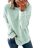 Dokotoo Womens Ladies Casual Long Sleeve Crewneck Sweatshirt Side Split Loose Fit Solid Basic Pullover Tunic Shirts Tops Sweatshirts for Teen Girls 2024 Fashion Fall Light Blue Medium