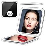 PIMPLEGO Compact Mirror, 30X Magnifying Mirror, Square Travel Makeup Mirror, 3.3x3.3 inch Small Pocket Mirror, Women's Magnetic Portable Mirrors with Precision Tweezers, Black