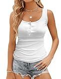 Tank Top for Women, Sleeveless Henley Tank Tops for Women, Ribbed Basic Tank Tops, Solid Cami Casual Summer Tops Shirts (L, White)