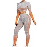 JOYMODE active wear outfits for women 2 piece workout sets gym for women long sleeve womens exercise clothes Seamless Leggings Crop Top yoga outfit