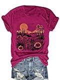 Women Vintage Botanical Shirt Sunset Wildflowers Tee Shirt Beauty of Nature Tee Cottage Core Floral T Shirt Summer Tops Rose M