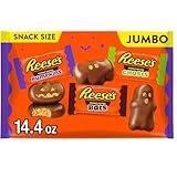 REESE'S Assorted Milk Chocolate Snack Size Peanut Butter Shapes, Halloween Candy Jumbo Bag, 14.4 oz