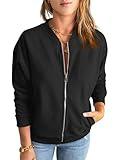 GeGekoko Womens Zip Up Sweatshirts Jackets Long Sleeve Casual Loose Outwear with Pockets Black