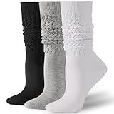 Pleneal 3 Pairs Slouch Socks for Women Winter Long Chunky Scrunch Socks, Knit Crew Knee High Boot Socks