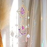 Amethyst Crystal Suncatcher - Hanging Gold Plated Garden Sun Catcher for Windows, Healing Amethyst Crystal Decor for Home, Gift for Christmas Birthday Valentine Mothers Day