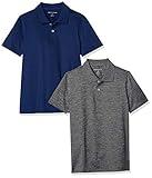 Amazon Essentials Boys' Active Performance Polo Shirts, Pack of 2, Navy/Grey, X-Large