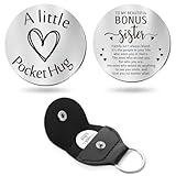 Sureio Pocket Hug Token Long Distance Relationship Keepsake Stainless Steel Double Sided Inspirational Gift with Keychain (Bonus Sister Gifts)