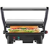 Chefman Electric Panini Press Grill and Gourmet Sandwich Maker w/ Non-Stick Coated Plates, Opens 180 Degrees to Fit Any Type or Size Food, Dishwasher Safe Removable Drip Tray, Stainless Steel/Black