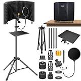 Dmsky Microphone Isolation Shield with Pop Filter & Tripod Stand, Foldable Mic Shield with Triple Sound Insulation, High Density Mic Sound Shield for Recording Studio, Podcasts, Singing, Broadcasting