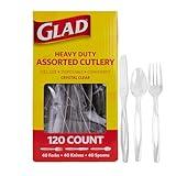 Glad Plastic Heavy Duty Clear Cutlery, 120ct Mixed Forks, Knives, and Spoons| 120 Pieces Set of Heavy Duty Disposable Party Utensils, Sturdy Cutlery