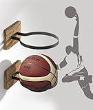 2 Pcs Wall Mount Basketball Holder with Wooden Base, Ball Storage Holders Display Rack for Autograph Basketball, Football, Soccer, Volleyball Collection, Sports Accessories Organizer for Player Fans