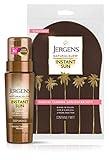 Jergens Natural Glow Instant Sun Body Mousse, Deep Bronze Tan, 6 Ounce Sunless Self-Tanner with Natural Glow Body Applicator Mitt, Flawless, Streak-free Tanning Blender Glove