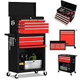 DUSACOM 8-Drawer High Capacity Rolling Tool Chest, Removable Cabinet Storage Tool Box with Wheels and Drawers, Detachable Toolbox with Lock for Workshop (Black&red)