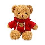 AUCOOMA Teddy Bear Stuffed Animal Cute Red Hoodie Bear Plush Toys Gifts for Kids 11.8 Inches