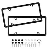 QUANQIUFEI 2 Pack Black License Plate Frames, Stainless Steel License Plate Cover, Matte License Plate Holder Car Accessories with Screw Caps (4 Holes)