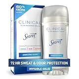 Secret Clinical Strength Antiperspirant Deodorant for Women, 3X Stress Protection, 72hr Sweat & Odor Protection, PH Balancing Minerals, Invisible Solid, Completely Clean Scent, 2.6 oz