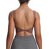 Aoxjox Women's Workout Sports Bras Fitness Yoga Crop Tank Twist Back Cami (Fudge Coffee, Medium)