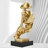 Xmeden Thinker Statue, Silence is Gold Abstract Art Figurine, Speak No Evil Finger Home Accents, Modern Art Aesthetic Sculpture, Gold Accents Home Decor Office Bookshelf Desktop Coffe Table