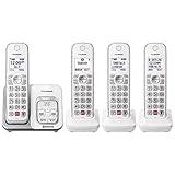 Panasonic Cordless Phone with Answering Machine, Link2Cell Bluetooth, Voice Assistant and Advanced Call Blocking, Expandable System with 4 Handsets - KX-TGD864W (White)