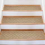 OXKVPVF 15 Pack 8 "X 30" Non-Slip Carpet Stair Treads for Indoor Wooden Steps, Made of Polyester and Reusable Adhesive, Suitable for Kids Elders and Pets（Beige Lines）