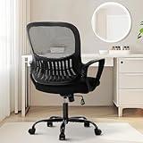Sweetcrispy Office Computer Desk Managerial Executive Chair, Ergonomic Mid-Back Mesh Rolling Work Swivel Chairs with Wheels, Comfortable Lumbar Support, Comfy Arms for Home,Bedroom,Study,Student,Black