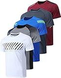 5 Pack Men’s Active Quick Dry Crew Neck T Shirts | Athletic Running Gym Workout Short Sleeve Tee Tops Bulk (Set 2, Large)