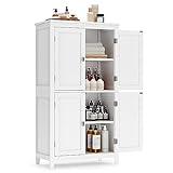 VASAGLE Bathroom Floor Storage Cabinet, Bathroom Storage Unit, Freestanding Cabinet with 4 Doors, Adjustable Shelves, 11.8 x 23.6 x 43.3 Inches, White UBBC552P31