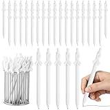 TecUnite 50 Pcs White Ribbon Pen Lung Cancer Awareness Pen Funeral Ribbon Blindness Victims of Terrorism and Adoption for Campaign Charity Donation Event Gift Accessories