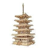 ROBOTIME 3D Puzzle Wooden Craft Kits for Adults DIY Model Building Kit Best Gift for Kids (Five-Storied Pagoda)