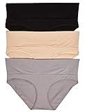 Motherhood Maternity Women's 3 Pack Maternity Panties – Foldover and Bikini Style Underwear for Pregnancy, Black, Nude, Flat Grey/Multi Pack, Medium