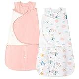 ZIGJOY Sleep Sack Swaddle 1.0 Tog Baby Wearable Blanket 100% Cotton Baby Swaddle Blanket for Newborns 6-12 Months Ocean&Pink