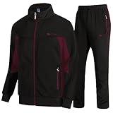 TBMPOY Men's Tracksuits Sweatsuits for Men Sweat Track Suits 2 Piece Casual Athletic Jogging Warm Up Full Zip Sets Black/Wine Red 3XL