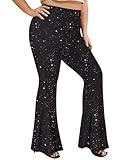 TIYOMI Plus Size Sequin Flared High Waist Leggings for Women 5X - Full Length Sparkly Shiny Casual Ankle Pants for Outdoor Spring & Fall 5XL 28W