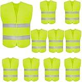 DUSKCOVE 10 Pack High Visibility Safety Vest for Traffic Work, Running, Surveyor and Security Guard - Construction Vest with 2 Reflective Strips, Made from Breathable and Neon Yellow Mesh Fabric