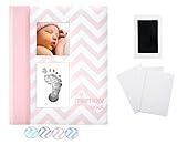 Pearhead Baby Memory Book, First 5 Years Baby Milestone Book, Pregnancy Journal, Gender Neutral Newborn Keepsake, With Clean-Touch Ink Pad For Baby's Handprint or Footprint, Pink Chevron