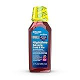 Amazon Basic Care Nighttime Severe Cold and Flu Syrup, Max Strength Liquid Medicine, Multi-Symptom Relief, for Adults and Children 12 Years and Older, Mixed Berry Flavor, 12 fl oz (Pack of 1)