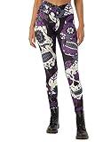 sissycos Women's Halloween Crossover Leggings High Waisted Buttery Soft Printed Tights (Halloween Skull Purple, X-Large)