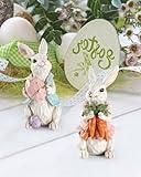 iStatue Easter Bunnies, 2 Resin 5'' Bunny Figurines with Resurrection Eggs & Carrots - Hand Painted Statue Spring Decorations for The Home Decor Office Gift (Easter Bunny)