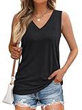 AUTOMET Tank Top Women 2024 Casual Soft Loose Spring Summer V Neck Sleeveless Tee Shirts Basic Trendy Outfits Clothes Black L