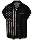 WHO IN SHOP Men's 4th of July Shirts American Flag Patriotic Shirts Short Sleeve Button Up USA Memorial Day Shirts