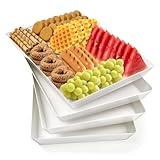 LIMOEASY 4-Pack Serving Tray, White Serving Platters and Trays for Party, Reusable Plastic Trays for Serving Food for Entertaining, Stackable Kitchen Tray for Veggie, Fruit, Cookies, Desserts, Snack