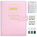 Sooez 100 Envelopes Money Saving Challenge, A5 Savings Challenge Book to Save $5,050, Money Saving Binder with Reusable Tracker, Save Challenge Book Challenge Kit with Cash Envelope, Pink