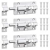 3PCS Barrel Bolt Latch, 3 Inch Thickened Door Bolt Lock, Premium Stainless Steel Slide Bolt Latch with 18PCS Screws for Door, Cabinets, Windows