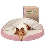 Furhaven 44" Round Orthopedic Dog Bed for Large Dogs w/ Removable Washable Cover, For Dogs Up to 80 lbs - Sherpa & Suede Snuggery - Pink, 44-inch