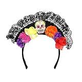 Needzo Day of The Dead Costume Headband For Women, Dia De Los Muertos, With Sugar Skull and Flowers, Halloween, One Size Fits Most