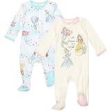 Disney Princess Belle Cinderella Ariel Newborn Baby Girls 2 Pack Zip Up Snap Sleep N' Play Coveralls Blue/White 3-6 Months